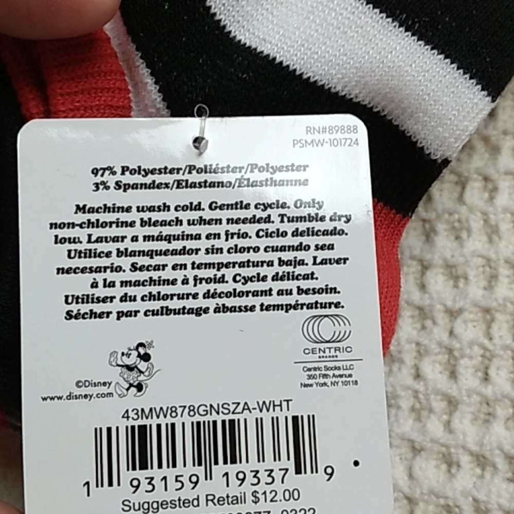 Disney Minnie Mouse 6 pairs of socks size 10 - 4 Red, Black, Gray & White